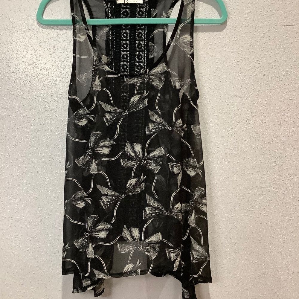 Rumors ribbon bow sheer high low back sleeveless